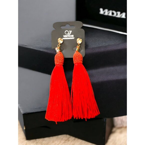 Vertiche Red Tassel Dangle Drop Earrings - Picture 1 of 5